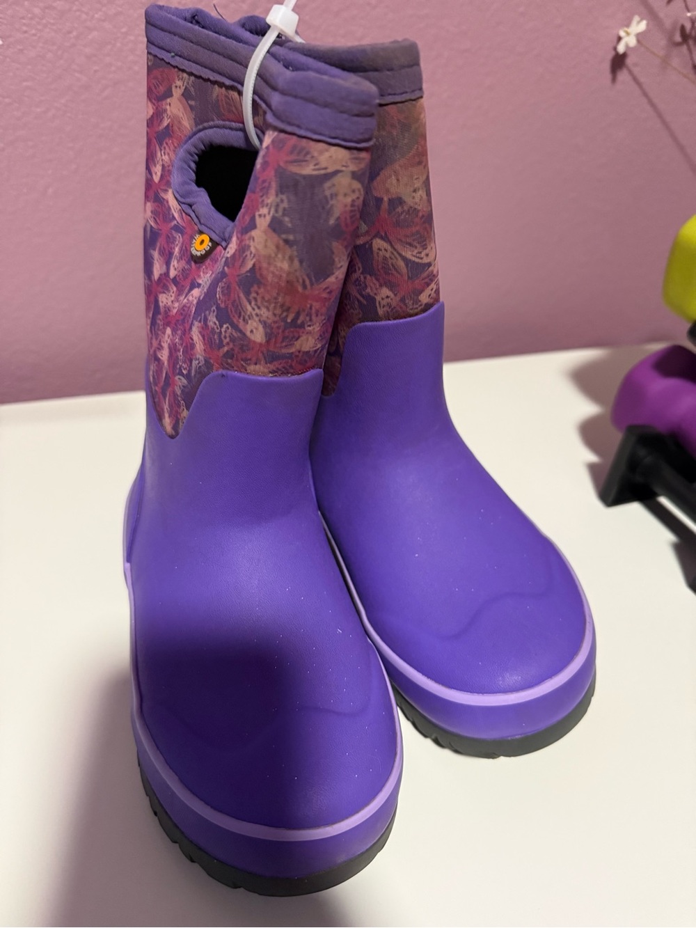 Bogs Kids Purple Butterfly Pattern Rain Boots